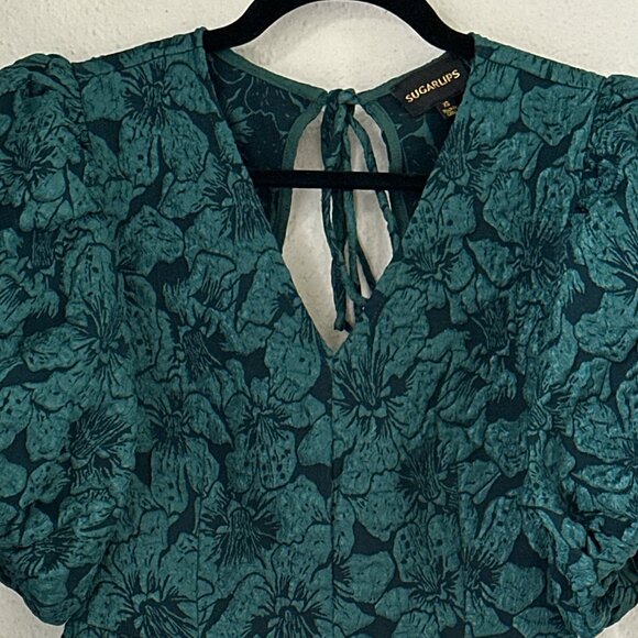Emerald Green Mini Baby Doll Dress with V Neckline SZ XS Whimsical Western HOCO - Picture 3 of 6